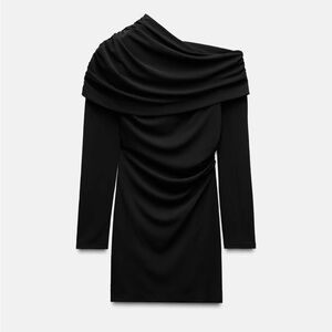 Zara Black Asymmetrical Ruched Bodycon Dress